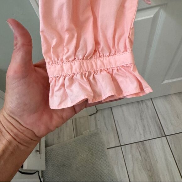 J Crew Pink Long Sleeve 100% cotton Ruffle Cottage Top w split hem- 4- like new! - Picture 4 of 12